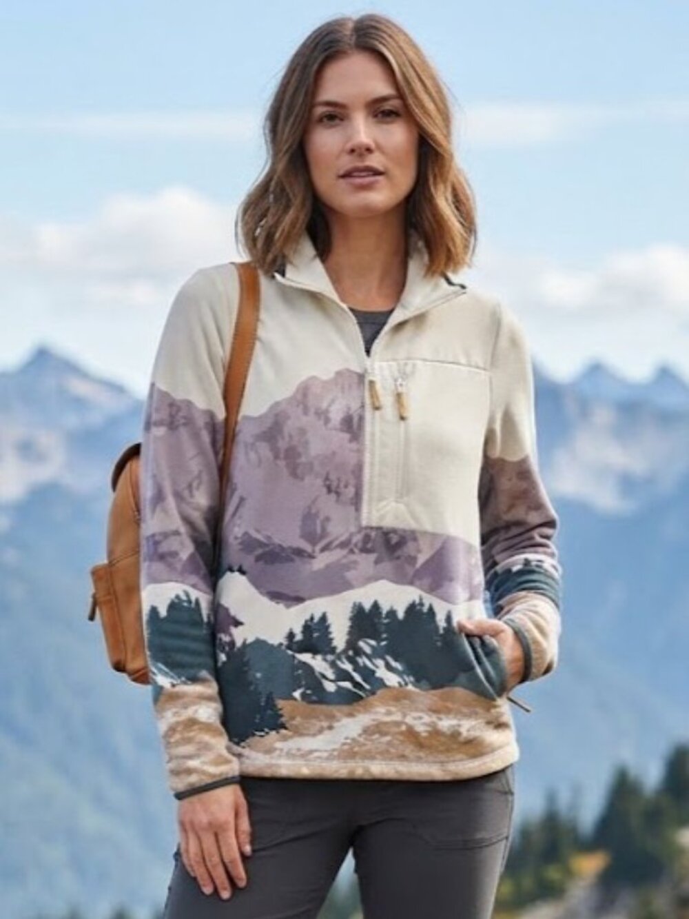 Mountain Graphic Half Zip Pullover Sweater